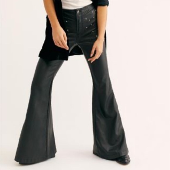 FP Moonchild Vegan Faux Leather bell bottom pants - Picture 2 of 12
